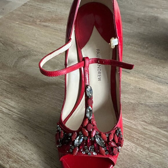 Red Pumps with Rhinestones by Paul Andrew Size 7 - Picture 4 of 4